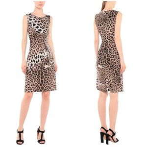 NWT Roberto Cavalli Mixed Leopard Print Sleeveless Sheath Dress Stretch Sz 38